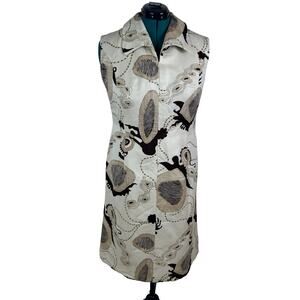 Vintage 70s Trevira Shift Dress Abstract Raw Silk Texture Mod Tribal Print L/XL